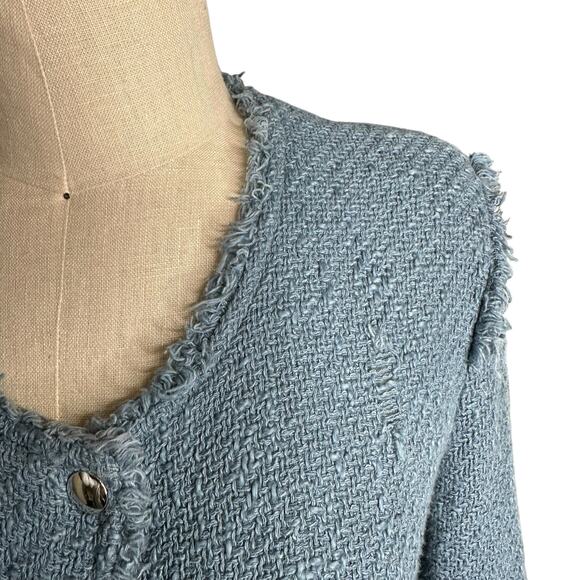 IRO Agnette Blue Tweed Distressed Snap Front Jacket Women's Size 38 US M Moto - Picture 9 of 11